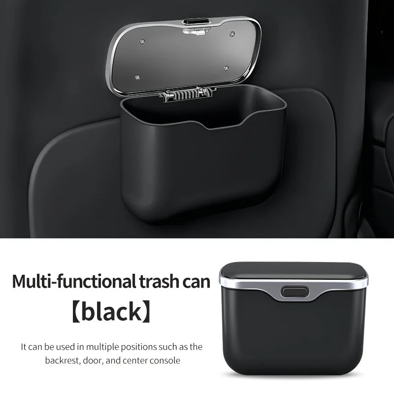 Multifunctional Car Trash Can with Lid Button