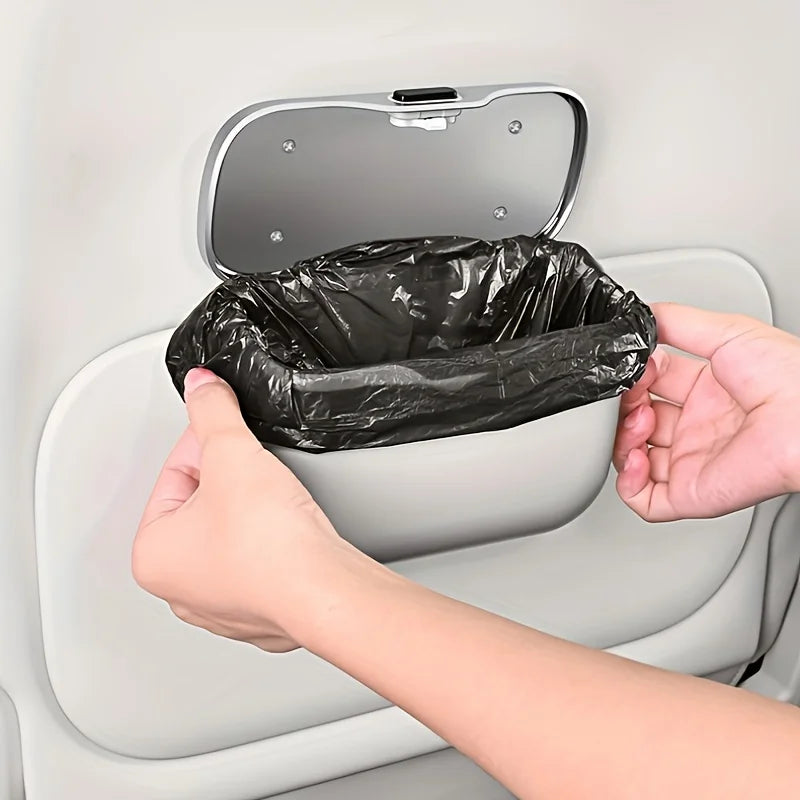 Multifunctional Car Trash Can with Lid Button