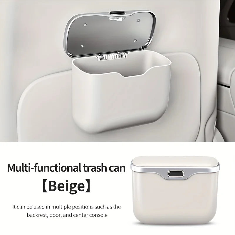 Multifunctional Car Trash Can with Lid Button